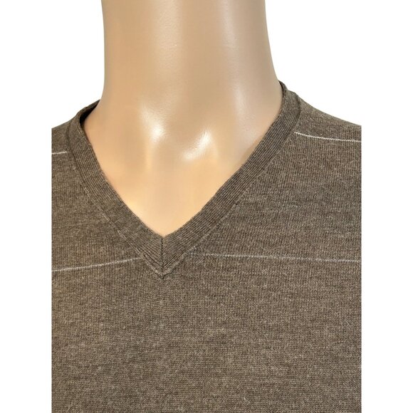 Banana Republic Men’s Sweater M Brown Blue/Grey White Thin Stripes  Wool V-neck - Picture 10 of 15